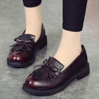 Women's Apron Toe Layer Fringe Ribbon Lace Loafers Shoes