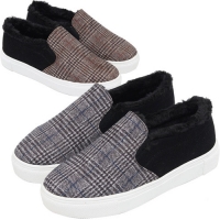 Women's Check Pattern Warm Inner Fur Sneakers Blue Brown Shoes