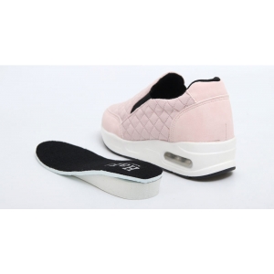 Round Toe, Quilted Synthetic Suede, Inner Fur, Elastic Band, Made in South Korea, Height Increasing Hidden Wedge Insole, Cushion Wedge Heel, Slip On, Sneakers Shoes
