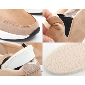 Round Toe, Inner Fur, Elastic Band, Made in South Korea, Height Increasing Hidden Wedge Insole, Cushion Wedge Heel, Slip On, Sneakers Shoes 