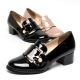 Women's Beads Decoration Glossy Black Pink Med Heel Loafers