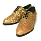 Men's pointed toe glitter gold synthetic leather closed lacing high heels oxfords