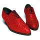 Men's pointed toe glitter red synthetic leather closed lacing high heels oxfords