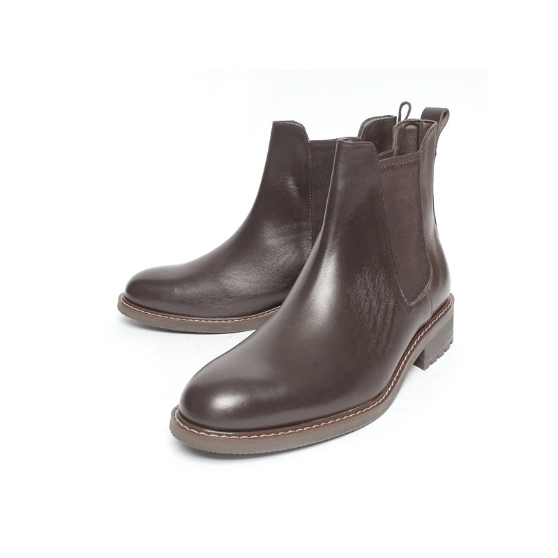 Men's Round Toe Brown Leather Side gore chelsea Ankle Boots