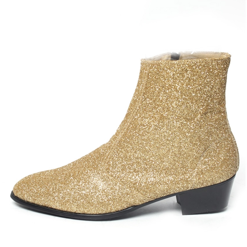 Men's glitter golden western zipper Ankle mid-calf boots made in KOREA ...