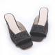 Women's peep toe cut out black denim kitten stiletto heels mules