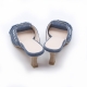 Women's peep toe cut out blue denim kitten stiletto heels mules