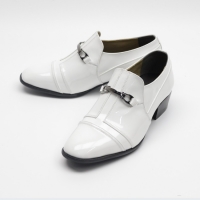 Men's horsebit decorate white leather wedding shoes high heels loafers