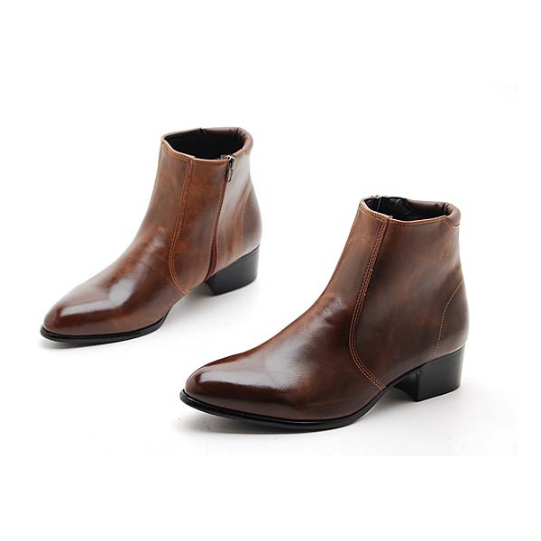 Men's Brown Synthetic Leather Side Zip Dress ﻿Ankle Boots﻿