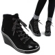 womens lace up wedge sneakers high top zipper shoes black