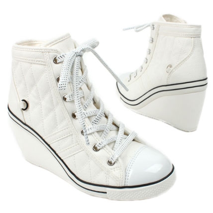 womens lace up wedge sneakers high top zipper shoes white